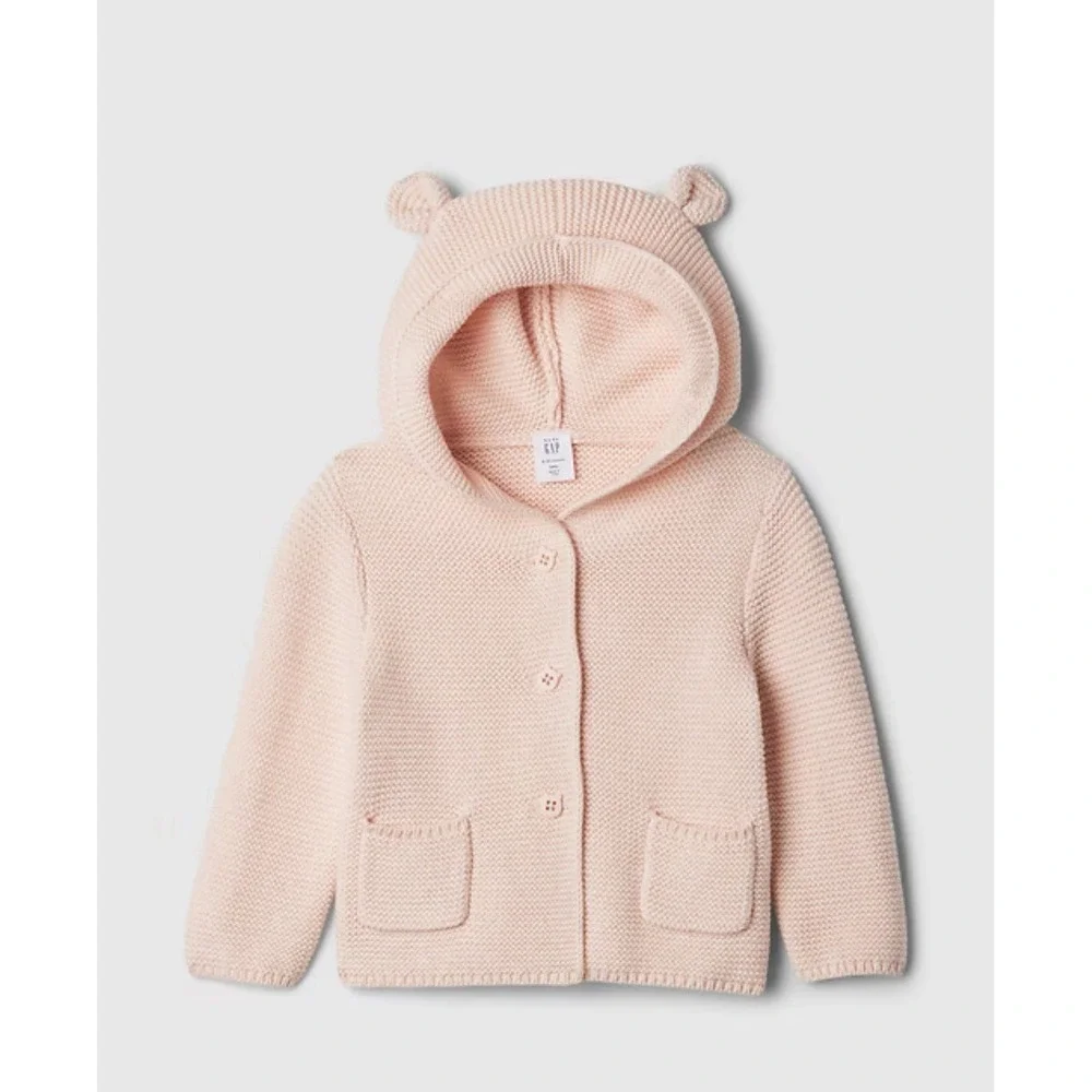 Baby Gap Pink Milkshake Teddy Bear‎ Sweater in Cotton a size infant 3-6 Months